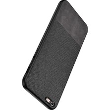 Microcase Apple iPhone 6 Plus/6S Plus Fabrik Serisi Kumaş ve Deri Desen Kılıf - Siyah