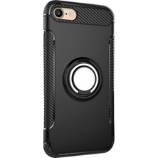 Microcase Apple iPhone 6 Plus/6S Plus Yüzük Standlı Armor Silikon Kılıf - Siyah