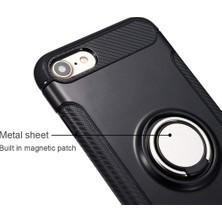 Microcase Apple iPhone 6 Plus/6S Plus Yüzük Standlı Armor Silikon Kılıf - Siyah