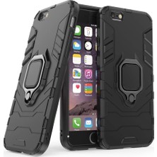 Microcase Apple iPhone 6/6S Yüzük Standlı Armor Kılıf - Siyah