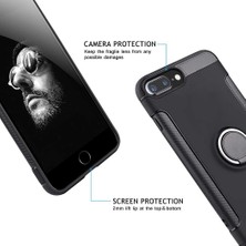 Microcase Apple iPhone 8 Plus Yüzük Standlı Armor Silikon Kılıf - Siyah