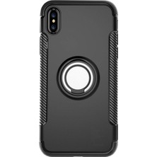 Microcase Apple iPhone X/XS Yüzük Standlı Armor Silikon Kılıf - Siyah