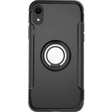 Microcase Apple iPhone XR Yüzük Standlı Armor Silikon Kılıf - Siyah