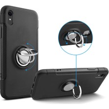 Microcase Apple iPhone XR Yüzük Standlı Armor Silikon Kılıf - Siyah