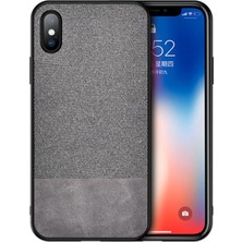 Microcase Apple iPhone XS Max Fabrik Serisi Kumaş ve Deri Desen Kılıf - Gri