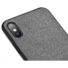 Microcase Apple iPhone XS Max Fabrik Serisi Kumaş ve Deri Desen Kılıf - Gri