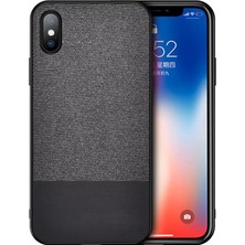 Microcase Apple iPhone XS Max Fabrik Serisi Kumaş ve Deri Desen Kılıf - Siyah