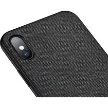 Microcase Apple iPhone XS Max Fabrik Serisi Kumaş ve Deri Desen Kılıf - Siyah