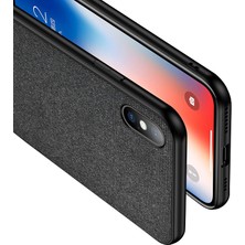 Microcase Apple iPhone XS Max Fabrik Serisi Kumaş ve Deri Desen Kılıf - Siyah