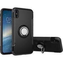 Microcase Apple iPhone XS Max Yüzük Standlı Armor Silikon Kılıf - Siyah