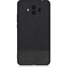 Microcase Huawei Mate 10 Fabrik Serisi Kumaş ve Deri Desen Kılıf - Siyah