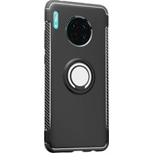 Microcase Huawei Mate 30 Yüzük Standlı Armor Silikon Kılıf - Siyah