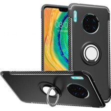 Microcase Huawei Mate 30 Yüzük Standlı Armor Silikon Kılıf - Siyah