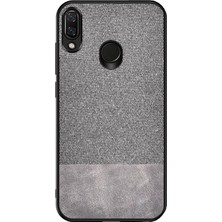 Microcase Huawei P Smart 2019 Fabrik Serisi Kumaş ve Deri Desen Kılıf - Gri