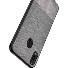 Microcase Huawei P Smart 2019 Fabrik Serisi Kumaş ve Deri Desen Kılıf - Gri