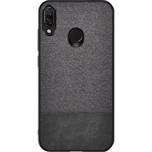 Microcase Huawei P Smart 2019 Fabrik Serisi Kumaş ve Deri Desen Kılıf - Siyah