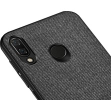 Microcase Huawei P Smart 2019 Fabrik Serisi Kumaş ve Deri Desen Kılıf - Siyah