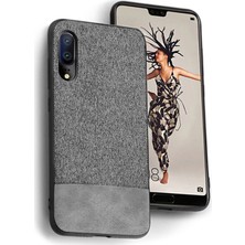 Microcase Huawei P20 Fabrik Serisi Kumaş ve Deri Desen Kılıf - Gri