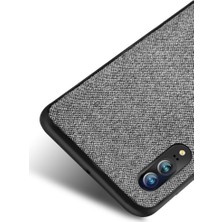 Microcase Huawei P20 Fabrik Serisi Kumaş ve Deri Desen Kılıf - Gri