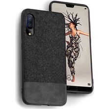 Microcase Huawei P20 Fabrik Serisi Kumaş ve Deri Desen Kılıf - Siyah