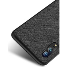 Microcase Huawei P20 Fabrik Serisi Kumaş ve Deri Desen Kılıf - Siyah