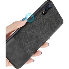 Microcase Huawei P20 Fabrik Serisi Kumaş ve Deri Desen Kılıf - Siyah