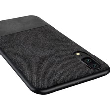 Microcase Huawei P20 Fabrik Serisi Kumaş ve Deri Desen Kılıf - Siyah