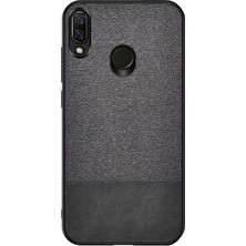 Microcase Huawei P20 Lite Fabrik Serisi Kumaş ve Deri Desen Kılıf - Siyah