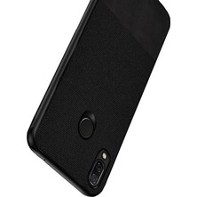 Microcase Huawei P20 Lite Fabrik Serisi Kumaş ve Deri Desen Kılıf - Siyah