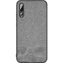 Microcase Huawei P20 Pro Fabrik Serisi Kumaş ve Deri Desen Kılıf - Gri