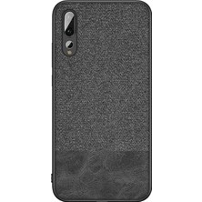 Microcase Huawei P20 Pro Fabrik Serisi Kumaş ve Deri Desen Kılıf - Siyah