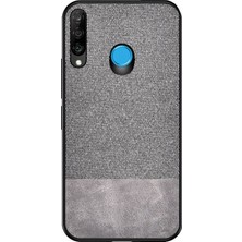 Microcase Huawei P30 Lite Fabrik Serisi Kumaş ve Deri Desen Kılıf - Gri