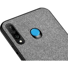 Microcase Huawei P30 Lite Fabrik Serisi Kumaş ve Deri Desen Kılıf - Gri