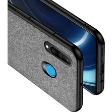 Microcase Huawei P30 Lite Fabrik Serisi Kumaş ve Deri Desen Kılıf - Gri