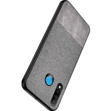 Microcase Huawei P30 Lite Fabrik Serisi Kumaş ve Deri Desen Kılıf - Gri