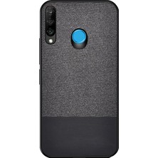 Microcase Huawei P30 Lite Fabrik Serisi Kumaş ve Deri Desen Kılıf - Siyah