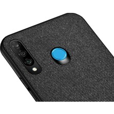 Microcase Huawei P30 Lite Fabrik Serisi Kumaş ve Deri Desen Kılıf - Siyah