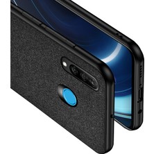 Microcase Huawei P30 Lite Fabrik Serisi Kumaş ve Deri Desen Kılıf - Siyah