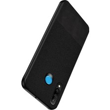 Microcase Huawei P30 Lite Fabrik Serisi Kumaş ve Deri Desen Kılıf - Siyah