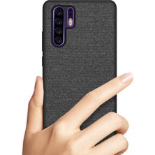 Microcase Huawei P30 Pro Fabrik Serisi Kumaş ve Deri Desen Kılıf - Siyah