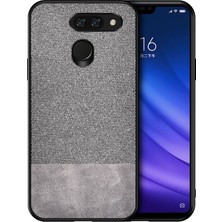 Microcase LG G8 ThinQ Fabrik Serisi Kumaş ve Deri Desen Kılıf - Gri