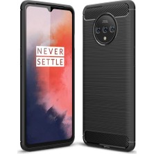 Microcase OnePlus 7T Brushed Carbon Fiber Silikon Kılıf - Siyah