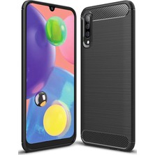 Microcase Samsung Galaxy A70s Brushed Carbon Fiber Silikon Kılıf - Siyah