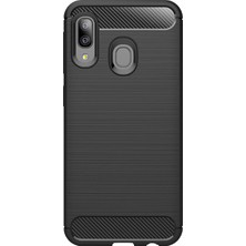 Microcase Samsung Galaxy M10s Brushed Carbon Fiber Silikon Kılıf - Siyah