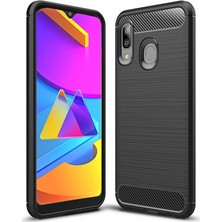 Microcase Samsung Galaxy M10s Brushed Carbon Fiber Silikon Kılıf - Siyah