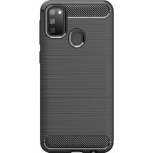 Microcase Samsung Galaxy M30s Brushed Carbon Fiber Silikon Kılıf - Siyah