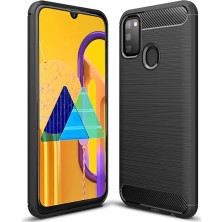 Microcase Samsung Galaxy M30s Brushed Carbon Fiber Silikon Kılıf - Siyah