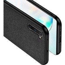 Microcase Samsung Galaxy Note 10 Fabrik Serisi Kumaş ve Deri Desen Kılıf - Siyah