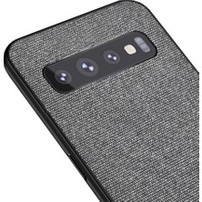 Microcase Samsung Galaxy S10 Fabrik Serisi Kumaş ve Deri Desen Kılıf - Gri