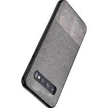 Microcase Samsung Galaxy S10 Fabrik Serisi Kumaş ve Deri Desen Kılıf - Gri